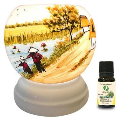 Đèn Xông Tinh Dầu Gốm Bát Tràng Phong Cảnh Câu Cá