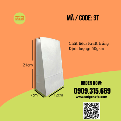 Túi giấy kraft trắng không quai đựng bánh mì ngọt