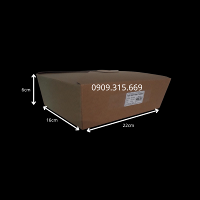 Hộp Giấy Kraft Nâu Đựng Thực Phẩm Take Away 2000ml – Size 16x22x6cm, Chất Liệu 300gsm Phủ PE Chống Thấm