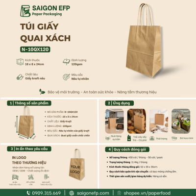 Túi Giấy Quai Xách Kraft Nâu